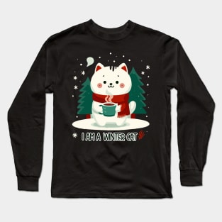 I Am a Winter Cat - Cute Cat design a with Chocolate on a cold winter Long Sleeve T-Shirt